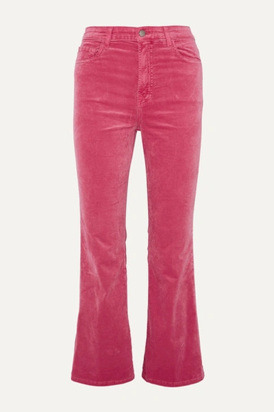 J Brand Julia Cropped Cotton-blend Velvet Flared Pants In Pink
