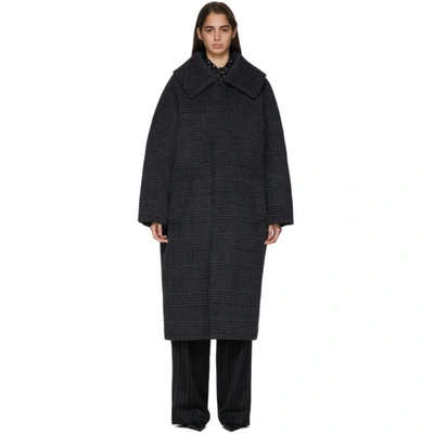 Balenciaga Incognito Prince Of Wales Checked Wool-blend Coat In Grey