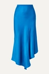 Anine Bing Bailey Asymmetric Silk-charmeuse Midi Skirt In Azure