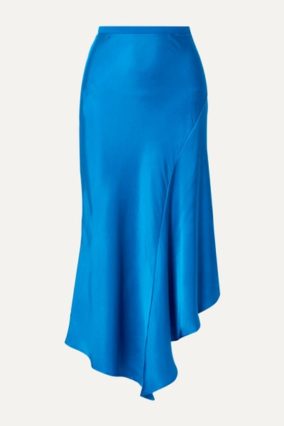 Anine Bing Bailey Asymmetric Silk-charmeuse Midi Skirt In Azure