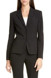 Hugo Boss Stretch Wool Blazer With Curved Lapels In Black