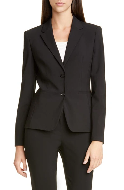 Hugo Boss Stretch Wool Blazer With Curved Lapels In Black