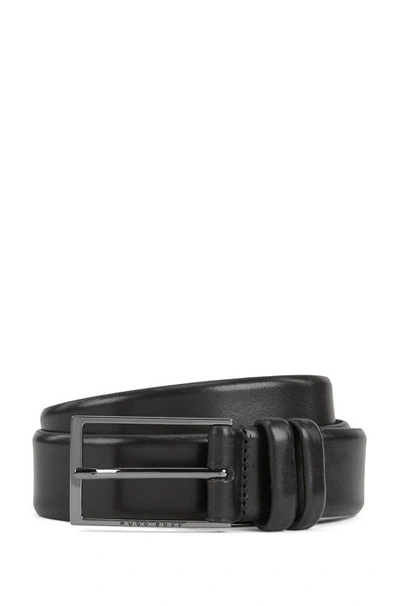 Hugo Boss Vegetable Tanned Leather Belt With Gunmetal Hardware In Black