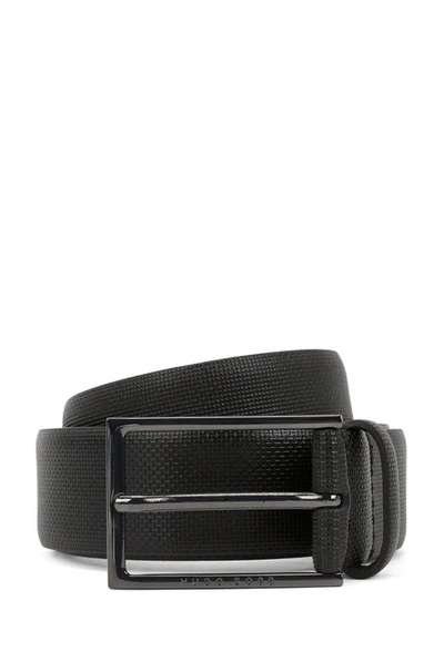 Hugo Boss Leather Belt With Embossed Detail In Black