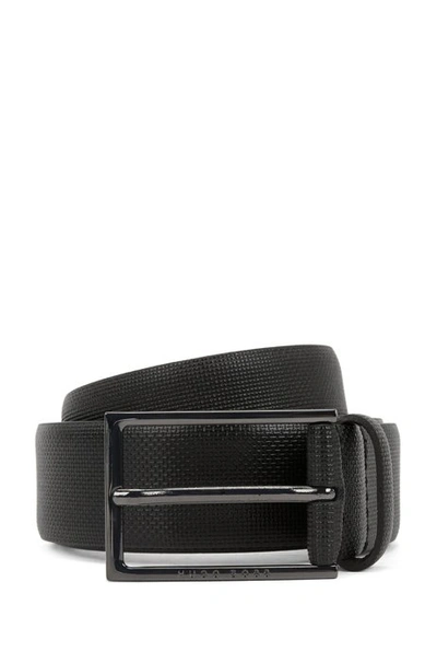 Hugo Boss Printed Belt In Italian Leather With Logo Buckle In Black