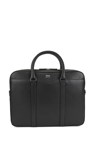 Hugo Boss Signature Collection Document Case In Italian Calf Leather In Black