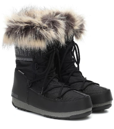 Moon Boot Monaco Faux Fur-trimmed Shell And Faux Leather Snow Boots In Black