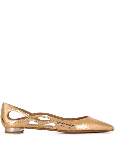 Aquazzura Forever Snake Embossed Pointed Toe Flat In Gold