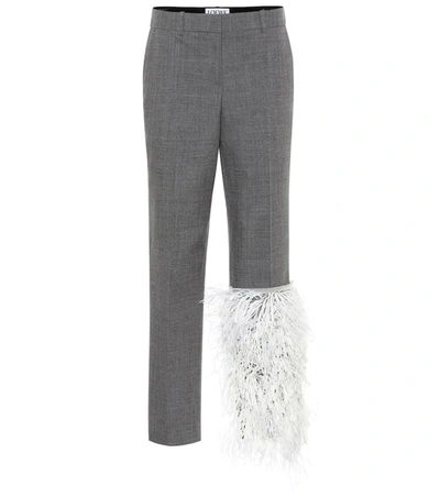 Loewe Feather-trimmed Wool Pants In Grey