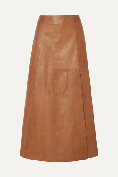 Ferragamo High-rise Leather Skirt In Tan