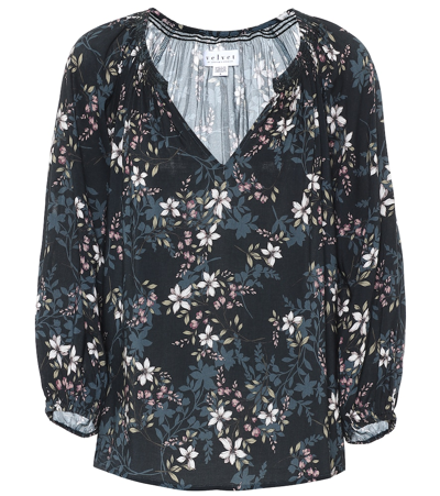 Velvet Valeria Floral Blouse In Blue