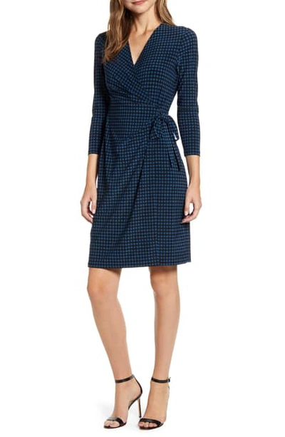 Anne Klein Dot Faux Wrap Dress In Anne Black/ Spruce