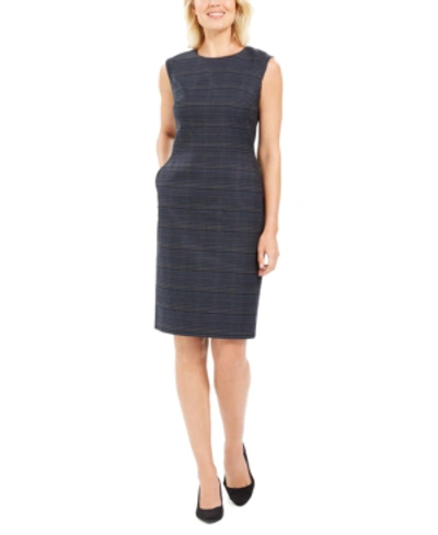 Anne Klein Windowpane Plaid Sheath Dress In Spruce Combo