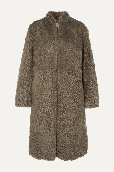 Chloé Shearling High-neck Coat In Army Green