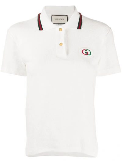 Gucci Interlocking-g Embroidered Polo Shirt In White