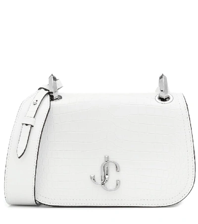 Jimmy Choo Small Croc-embossed Varenne Cross Body Bag In White