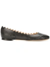 Chloé Lauren Python-embossed Leather Ballet Flats In Charcoal Burnout