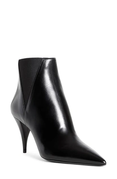 Saint Laurent Kiki Pointed Toe Leather Booties In Black Leather
