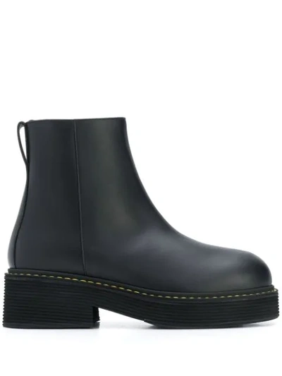 Marni Leather Platform Ankle Boots In Black