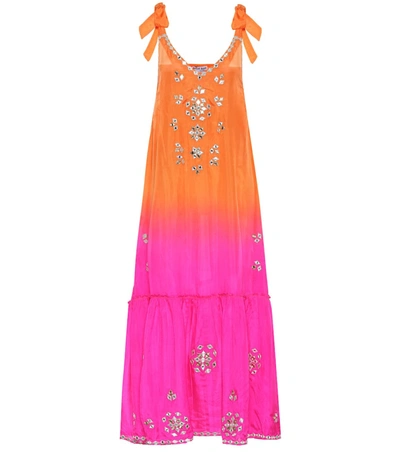 Juliet Dunn Ombre Embroidered Silk Maxi Dress In Orange