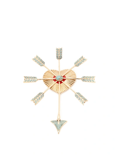 Etro Stone-embellished Heart And Arrow Brooch In Sky Blue
