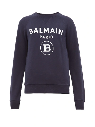 Balmain Flocked-logo Cotton Sweatshirt In Navy