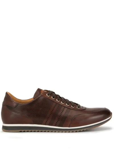 Magnanni Perforated Striped Leather Trainers In Tan
