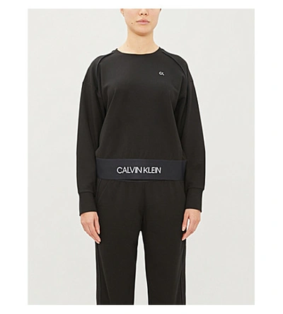 Calvin Klein Performance Logo-print Stretch-jersey Sweatshirt In 007 Ck Black