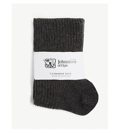 Johnstons Ribbed Cashmere Socks In White