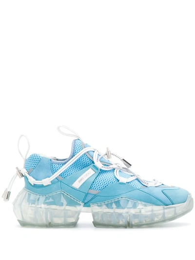 Jimmy Choo Diamond Trail/f Sky-blue Stretch-mesh Trainers With Leather Detailing