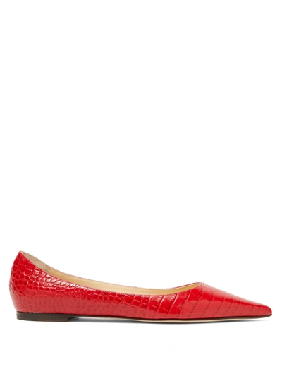 Jimmy Choo Love Flat Crocodile-effect Leather Ballet Flats In Red