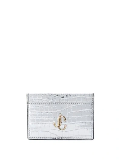 Jimmy Choo Umika Silver Metallic Croc-embossed Leather Card Holder