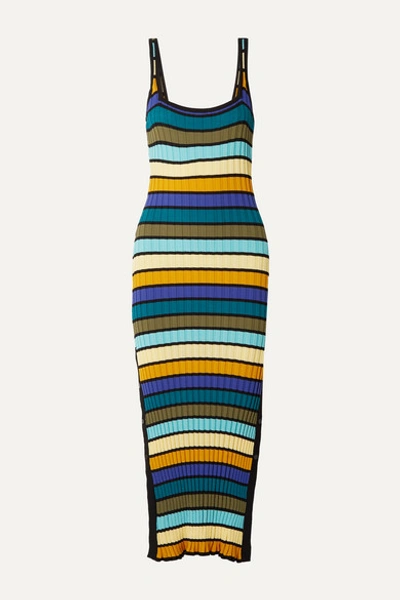 Solid & Striped Striped Ribbed-knit Midi Dress In Blue Stripe