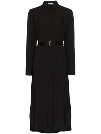 Rosetta Getty Crepe Long Sleeve Midi Shirtdress In Black