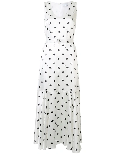 Rosetta Getty Bauhaus Dot Print Silk Charmeuse Midi Dress In White