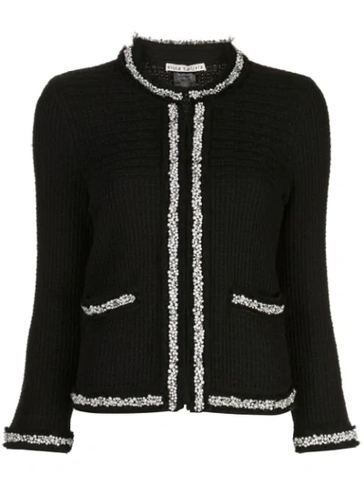 Alice And Olivia Georgia Imitation Pearl Detail Cotton Blend Sweater Jacket In Black