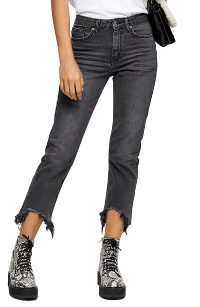 black frayed hem jeans