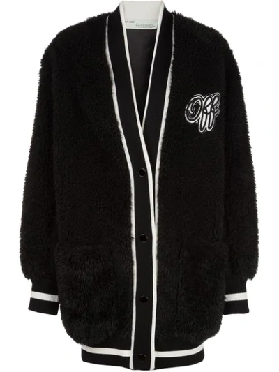 Off-white Faux-fur Varsity Cardigan In Black