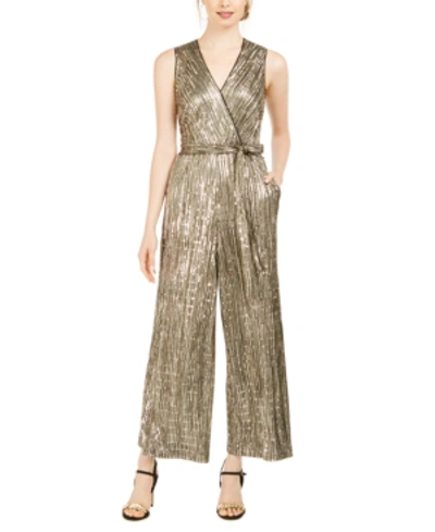 Donna Ricco Sequined Metallic Jumpsuit In Gold