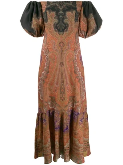Etro Off-the-shoulder Paisley Dress In Neutrals
