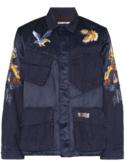 Neighborhood Souvenir Embroidered Shirt Jacket In Blue