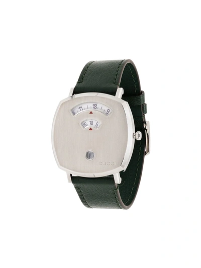 Gucci Silver Tone Grip Leather Watch In Green