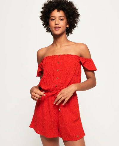 Superdry Lilah Schiffli Playsuit In Red