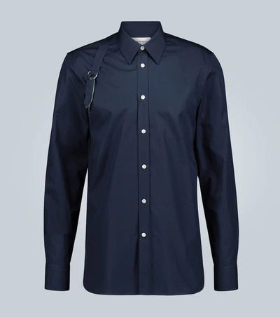 Alexander Mcqueen Cotton Poplin Shirt W/ Harness Detail In Ink Blue
