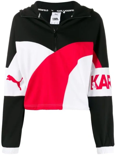 Puma Karl Lagerfeld Cropped Sweatshirt Hoodie In Black,white
