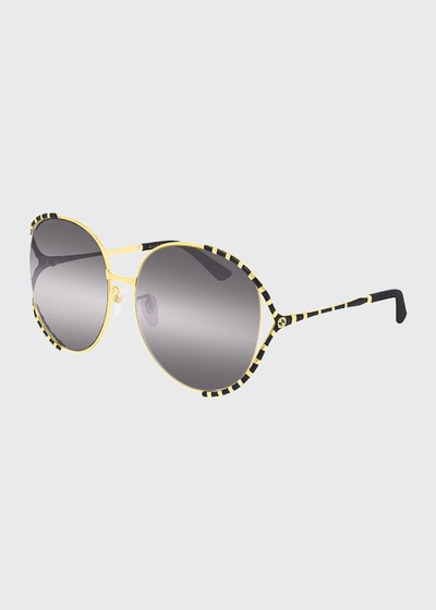 Gucci Round Metal Colorblock Sunglasses In Gray