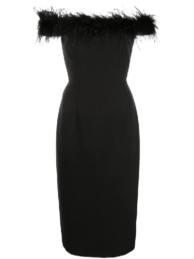 Milly Off-the-shoulder Feather Bodice Cady Sheath Dress In Black