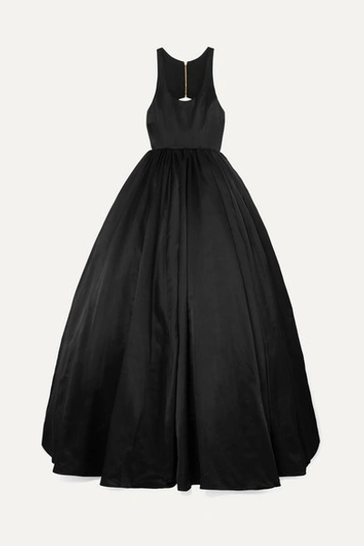 Brandon Maxwell Duchess Satin Scoop-neck Ball Gown In Black