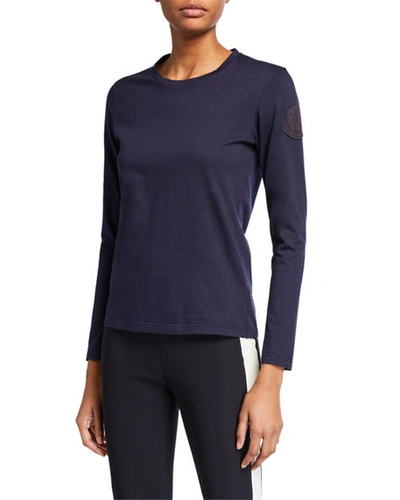 Moncler Long Sleeve Soft Cotton T-shirt In Navy