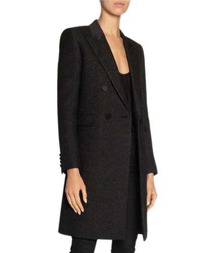 Saint Laurent Shimmer Blazer-style Coat In Black